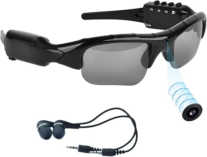 Hereta Bluetooth-Sonnenbrille, 5 m, mit Micro-SD-Karte, erweiterbar bis zu 32 GB mit MP3 + Bluetooth + Kamera + Video-Funktionen