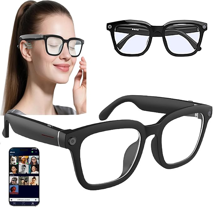 Smart Glasses Mit AI Kamera (Musik, Anrufe, Videos, Fotos), Brille Mit EchtzeitüBersetzung, Bluetooth Brille Mit AI Sprachassistent, FüR Reisen Und Meetings,A
