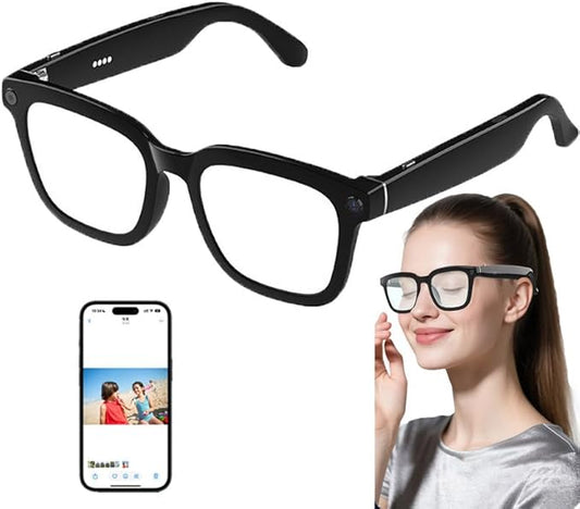 Ai Shooting Smart Glasses, Smart Bluetooth Glasses Mit HD 500w Pixel Kamera, Office-Assistent/Sprachassistent/Bildaufzeichnung, Objekte Identifizieren/Enc-Rauschunterdrückung,BlackFrame