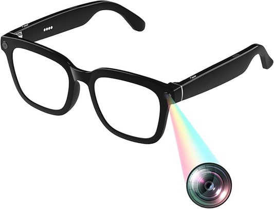 AI Smart Brille mit Fahrrad Kamera und Mikrofon Sportkamera Motorrad Intelligent Brillen Sonnenbrille mit Kleine Videobrille Live Übertragung für Herren Damen Smart Camera Glasses Mini Videokamera