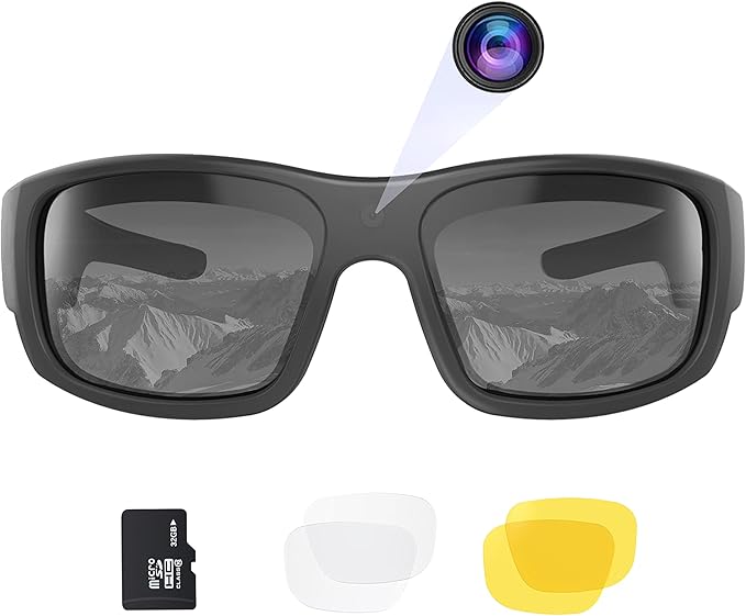 OhO Camera Glasses,32GB 1080P Full HD Sports Cam Sunglasses with Built in 15MP Camera and Polarized UV400 Protection Safety and Interchangeable Lens
